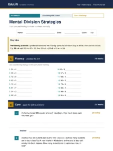 First page of the Year 4 mental division strategies worksheet