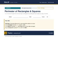 First page of the Year 4 perimeter of rectangles & squares worksheet
