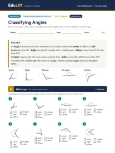 First page of the Year 5 classifying angles worksheet