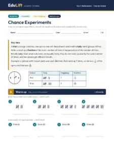 First page of the Year 5 chance experiments worksheet