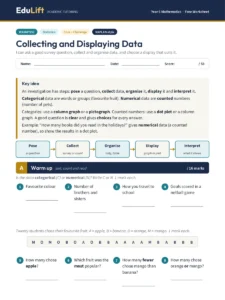 First page of the Year 5 collecting and displaying data worksheet