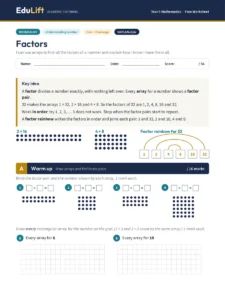 First page of the Year 5 factors worksheet