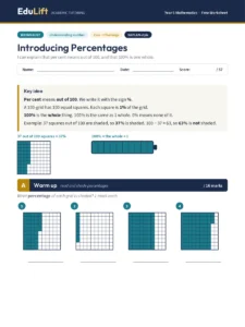 First page of the Year 5 introducing percentages worksheet