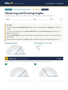 First page of the Year 5 measuring and drawing angles worksheet