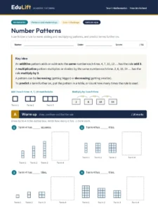 First page of the Year 5 number patterns worksheet