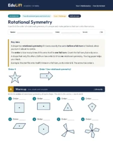 First page of the Year 5 rotational symmetry worksheet