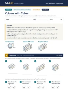 First page of the Year 5 volume with cubes worksheet