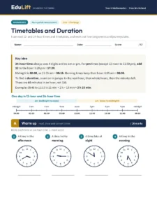 First page of the Year 6 timetables and duration worksheet