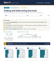 First page of the Year 6 adding and subtracting decimals worksheet