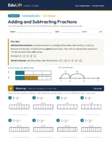 First page of the Year 6 adding and subtracting fractions worksheet