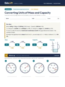 First page of the Year 6 converting units of mass and capacity worksheet