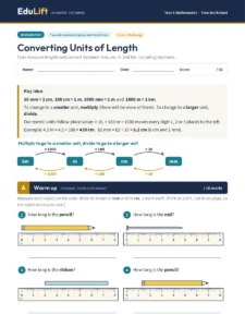 First page of the Year 6 converting units of length worksheet