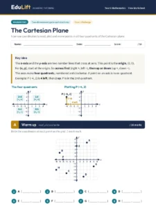 First page of the Year 6 the cartesian plane worksheet