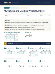 First page of the Year 6 multiplying and dividing whole numbers worksheet