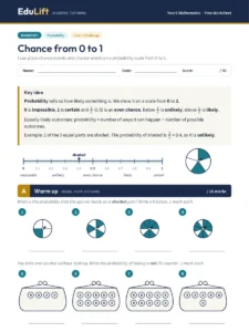 First page of the Year 6 chance from 0 to 1 worksheet