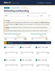 First page of the Year 6 estimating and rounding worksheet