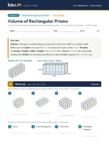 First page of the Year 6 volume of rectangular prisms worksheet